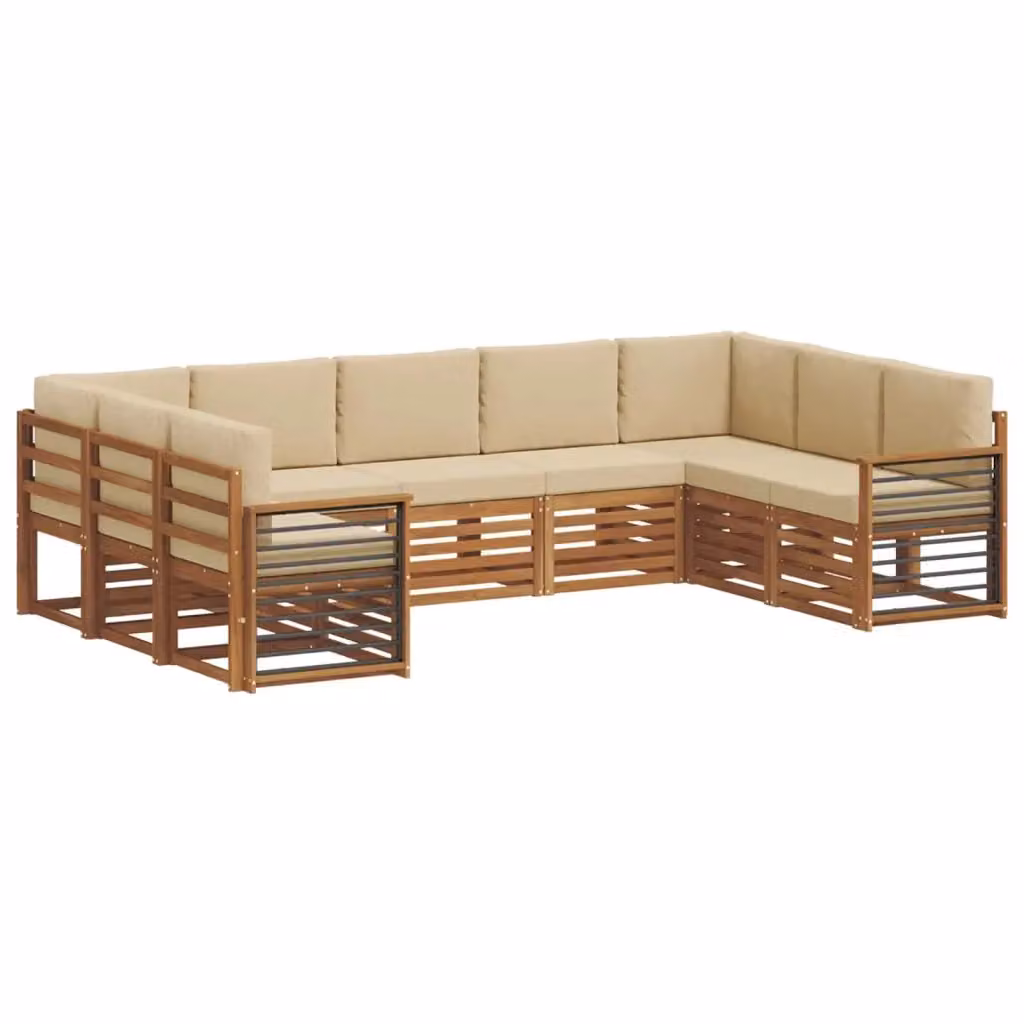Set di divani da esterno a L vidaXL in legno di acacia con cuscini beige e sabbia – 2