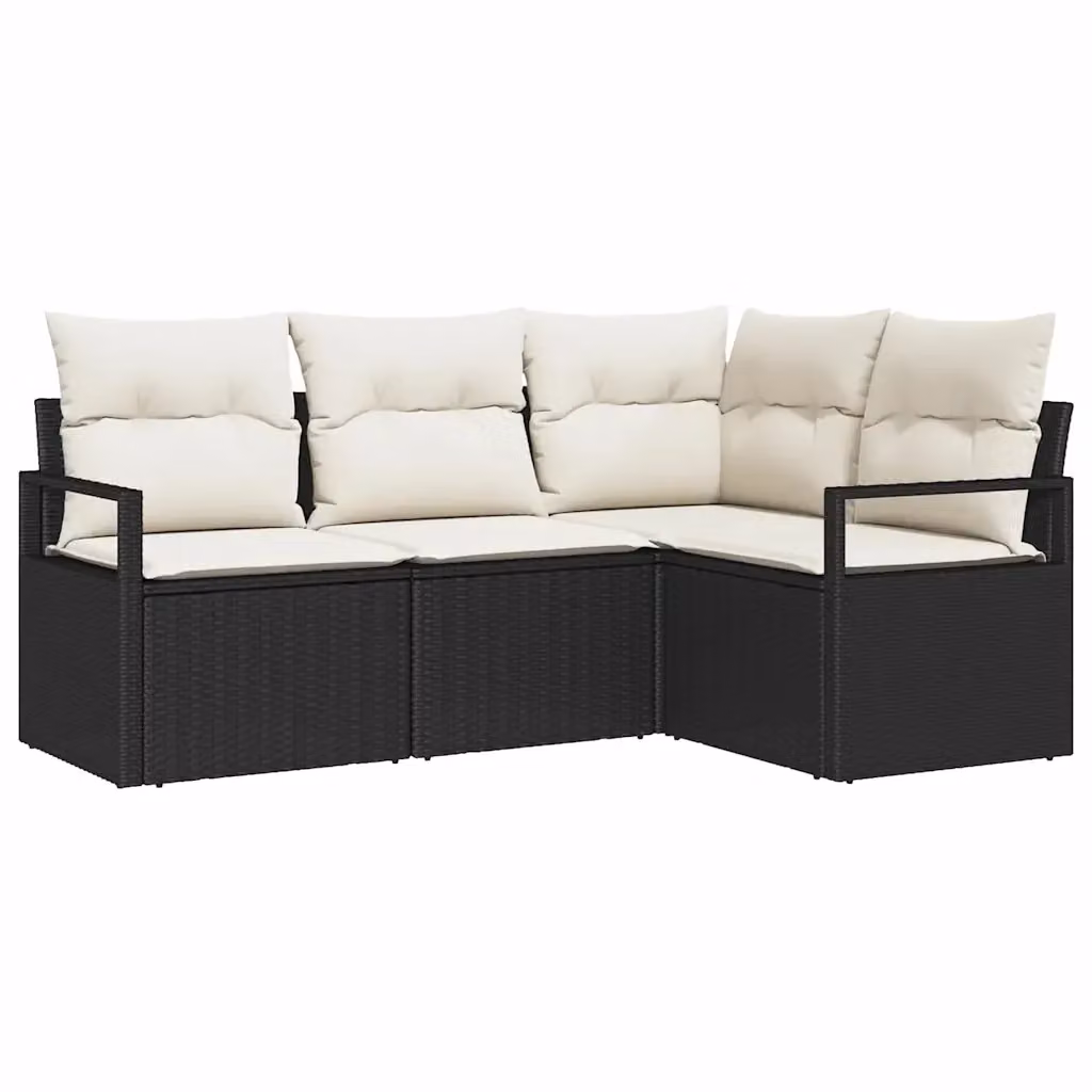 Set di divani da giardino vidaXL a forma di L in rattan nero con struttura in acciaio e cuscini inclusi – 2