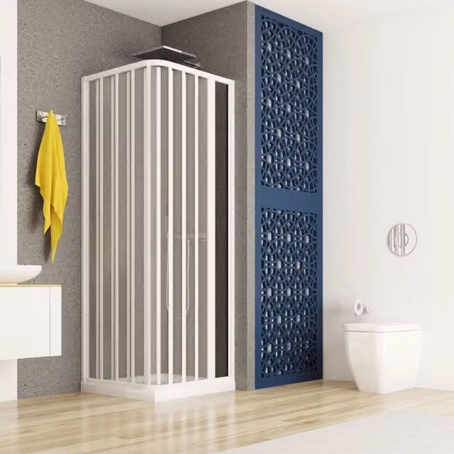 Box doccia rettangolare Platra Merne con apertura laterale a soffietto in PVC bianco, L: 90 cm, P: 70 cm, H: 185 cm