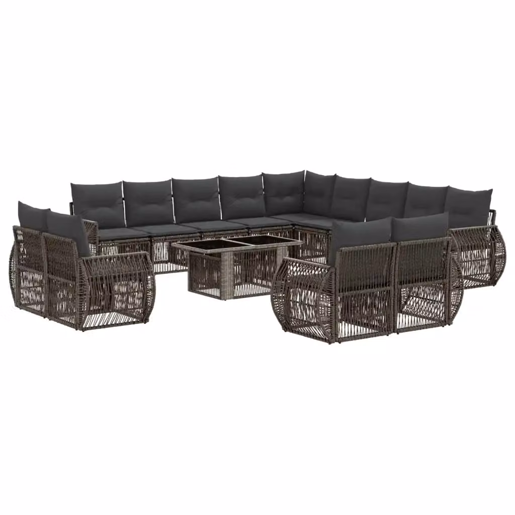 Set Divano da Giardino vidaXL in Polyrattan Grigio con Cuscini e Tavolino da Esterno a Forma di U – 2