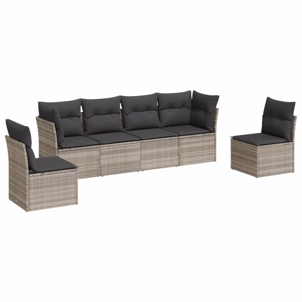 Set Divano da Giardino 6pz con Cuscini Grigio Chiaro Polyrattan