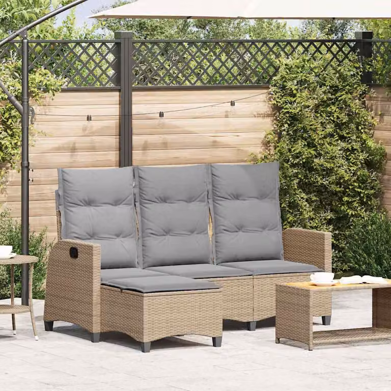 Divano da giardino a L vidaXL in polyrattan con cuscini beige e grigi e poggiatesta regolabile