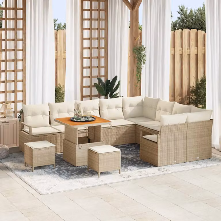 Set Divano da Giardino vidaXL 12 Pezzi a Forma di U con Cuscini Beige e Bianco