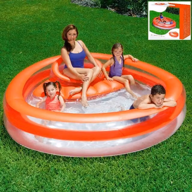 Piscina Gonfiabile Rotonda Trade Shop Traesio con Seduta e Schienale, Arancione, L: 232 cm, P: 229 cm, H: 63 cm