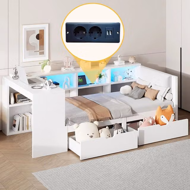 Letto contenitore - Xylo - 90x200 cm LED bianco