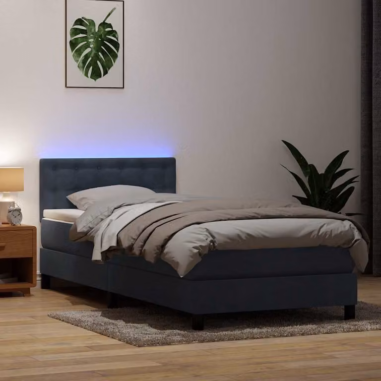 Maison Exclusive - Letto a Molle con Materasso e LED Grigio Scuro 80x220 cm Velluto
