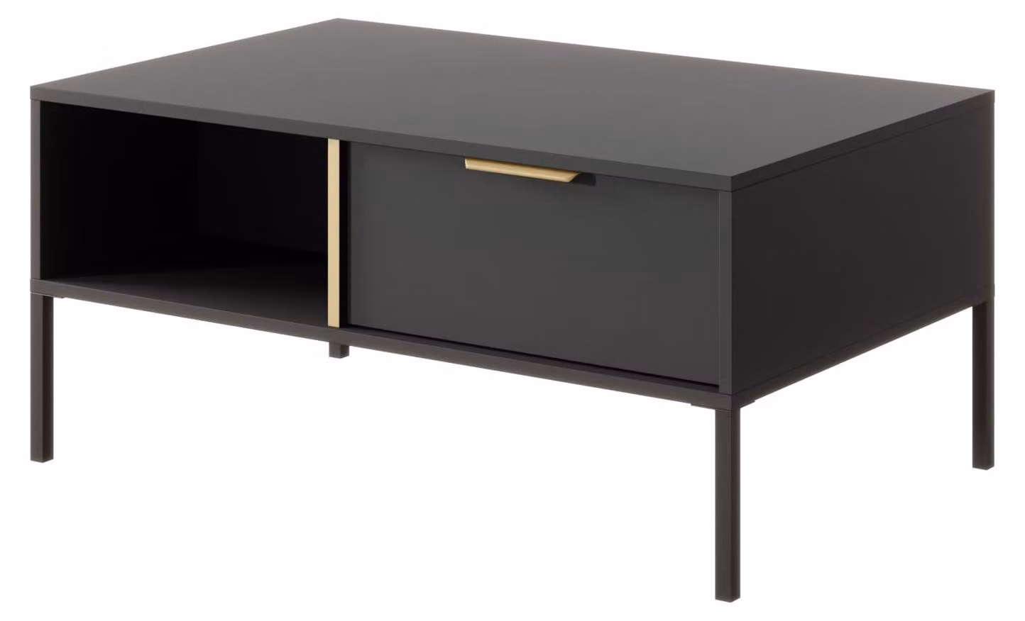 Tavolino Lars da salotto 97x60x44 cm antracite e oro con cassetti