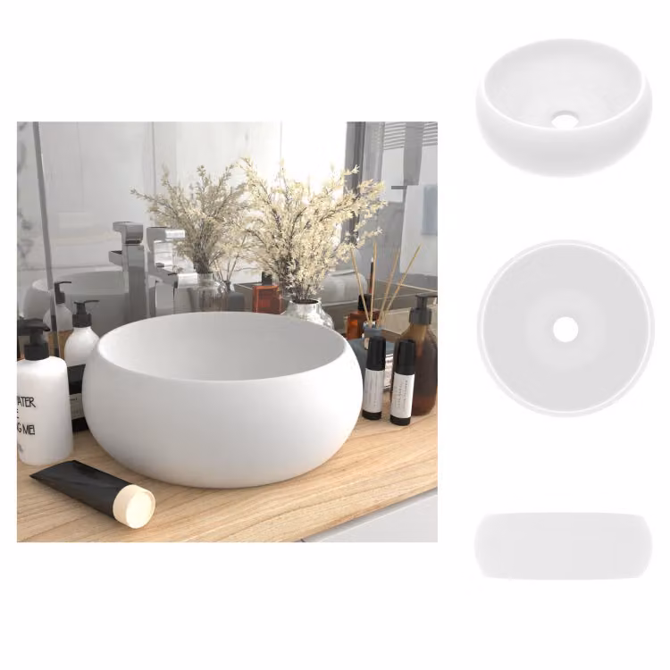 vidaXL Lussuoso lavabo rotondo bianco opaco 40x15 cm in Vetroceramica - Lavabo da bagno