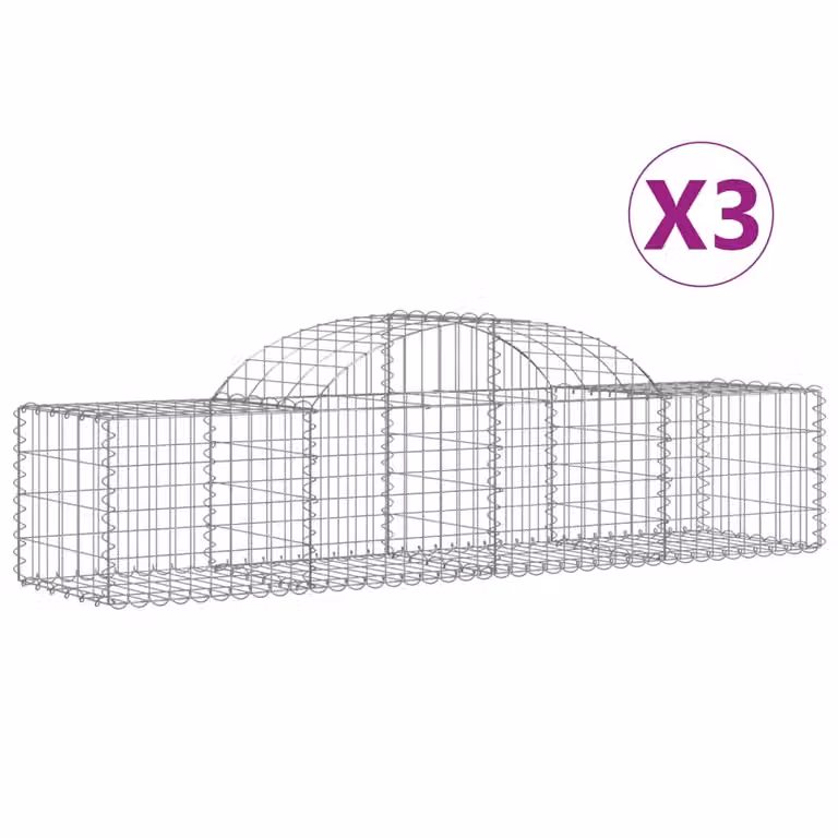 Cesti Gabbioni ad Arco 3 pz 200x50x40/60 cm Ferro Zincato