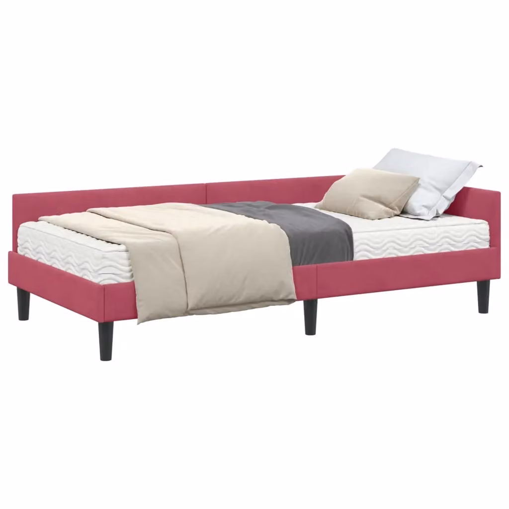 Letto Angolare Moderno con Materasso 2 Pezzi vidaXL in Velluto Rosso – 2