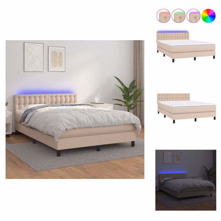 vidaXL Letto a molle con materasso e LED cappuccino-marrone 140x200cm - Letti & strutture letto
