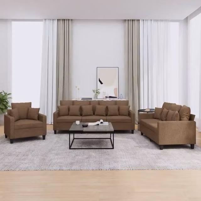 Set di Divani 3 pz con Cuscini Marrone in Tessuto 3201635