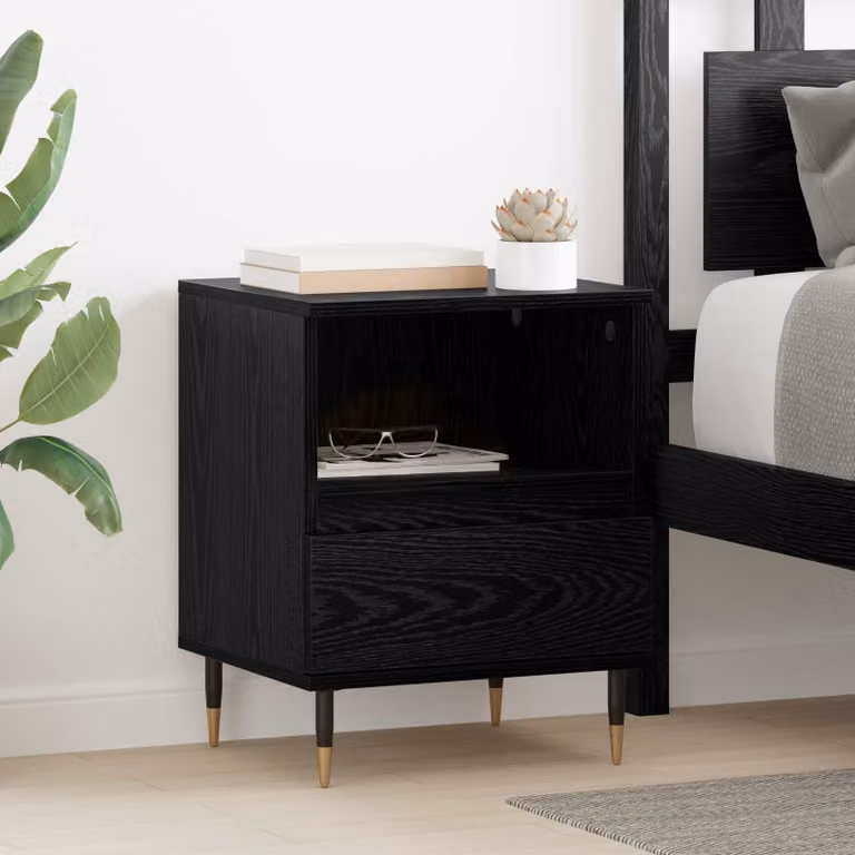 vidaXL Armadio da Notte Moderno in MDF e Metallo, Colore Nero e Marrone, L 40 cm x P 35 cm x H 50 cm