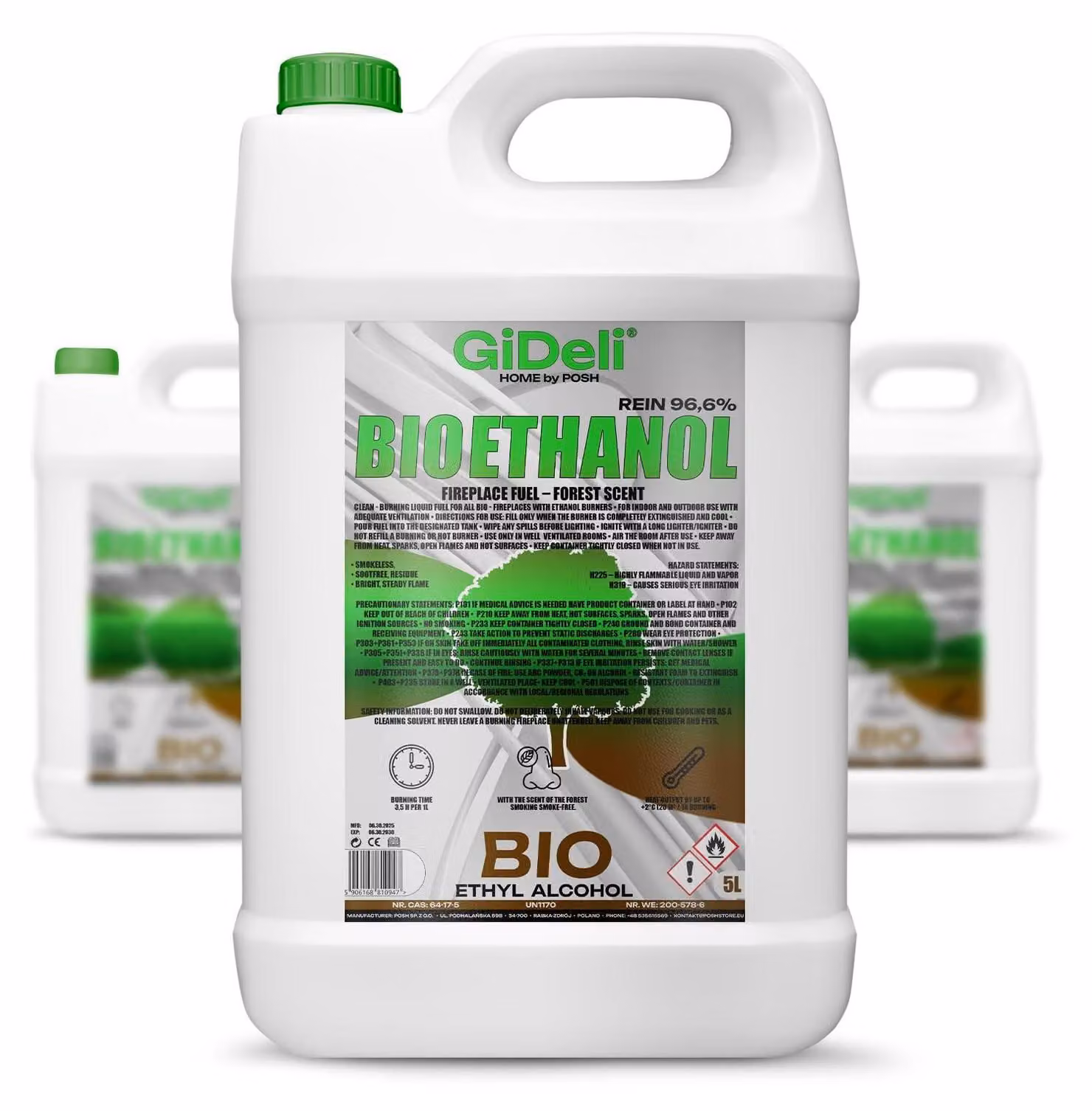 Bioetanolo profumato alla foresta 96,6% 15L per caminetti universali senza fumo e senza fuliggine GiDeli