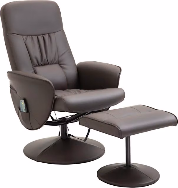 Poltrona TV a 2 pezzi con funzione reclinabile, girevole a 360¡ã, poltrona relax con 10 punti massaggio, similpelle marrone, L76 x P81 x H105 cm