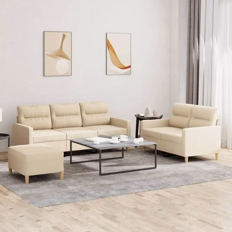 Maison Exclusive - Set divano a 3 pezzi con cuscini in tessuto color crema
