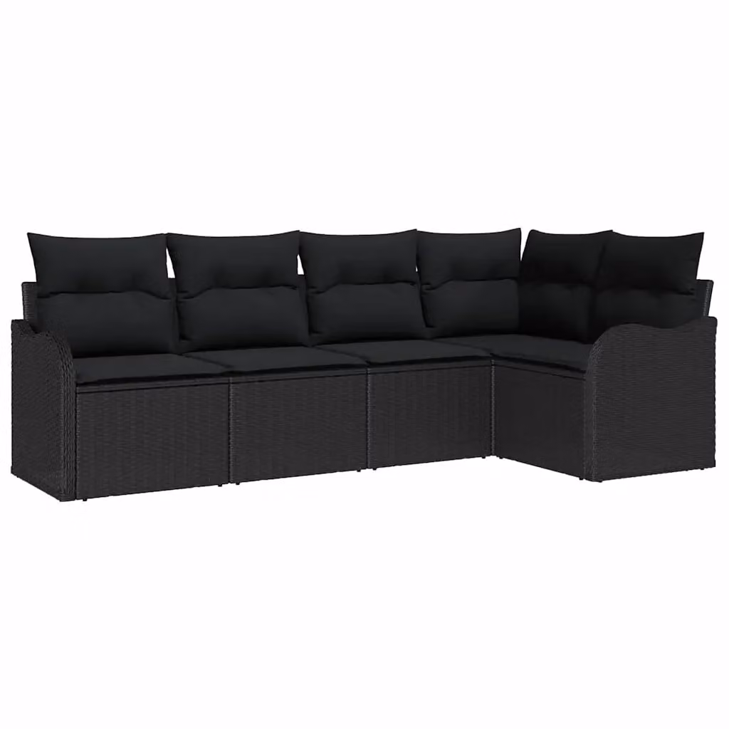 Set Divano da Giardino vidaXL a Forma di L con Archiviazione per Cuscini, Nero, Struttura in Metallo e Polyrattan con Cuscini Inclusi – 2