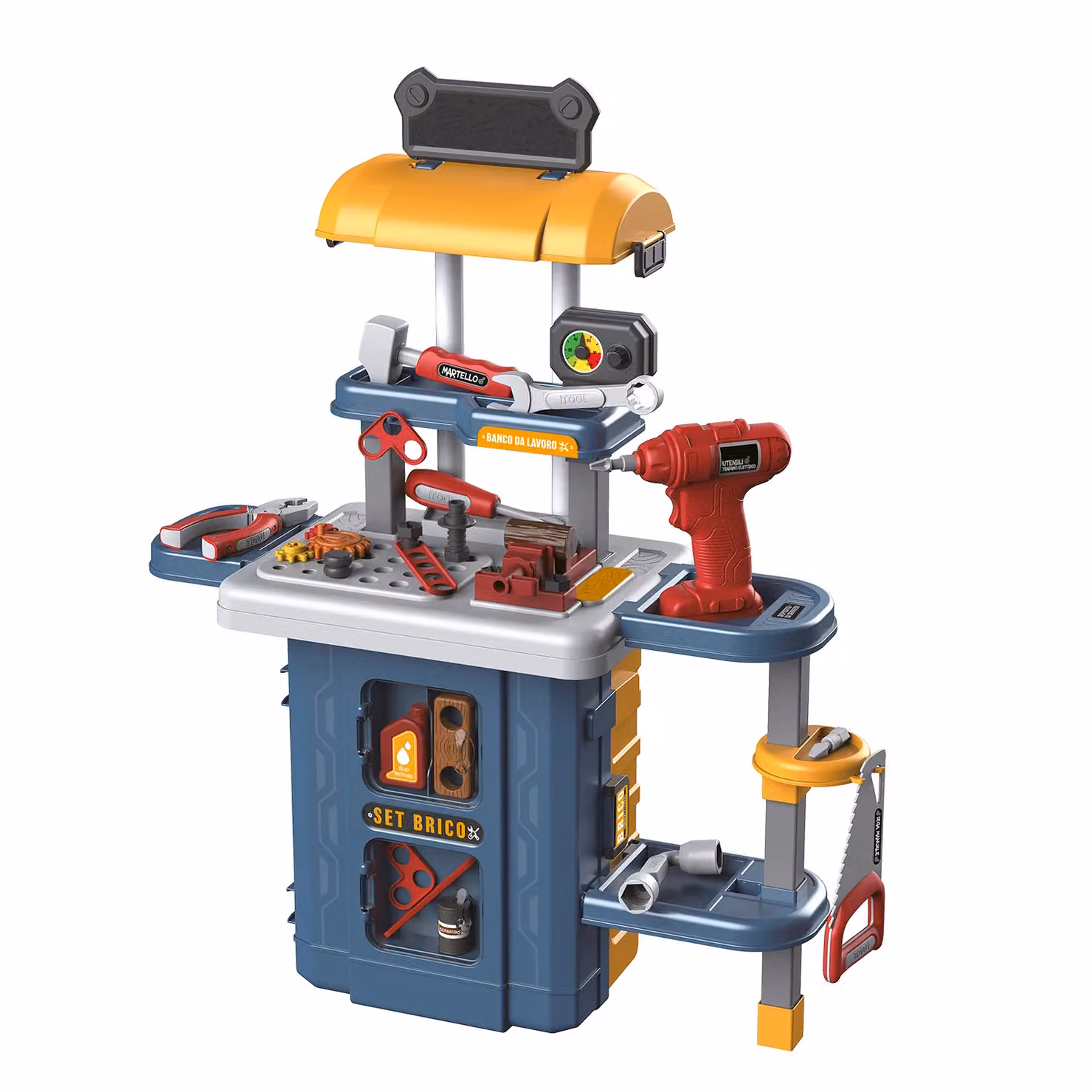 TU GIOCHI Trolley Set Brico 3 in 1 Banco da Lavoro Giocattolo Multicolore con 46 Pezzi