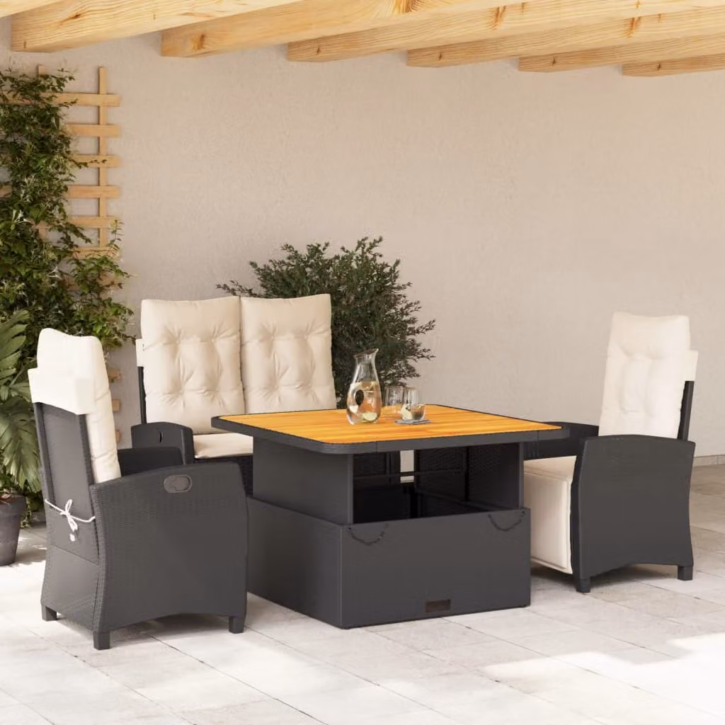 Maison Exclusive - Set da pranzo da giardino 4 pezzi con cuscini in polyrattan nero