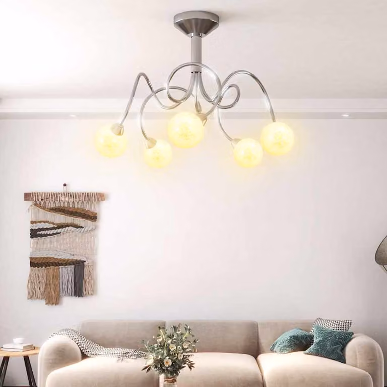 vidaXL Lampada da Soffitto Moderna con 5 Paralumi Tondi in Vetro Trasparente e Metallo Cromato per LED G9