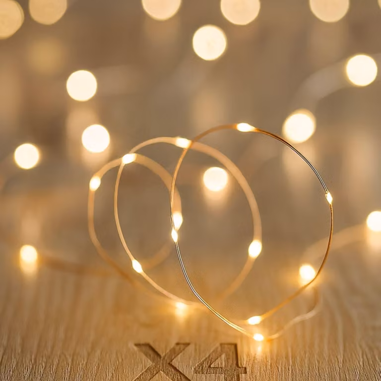 Catena luminosa a LED, 4x30, luce bianco caldo, filo di rame, alimentazione a batteria