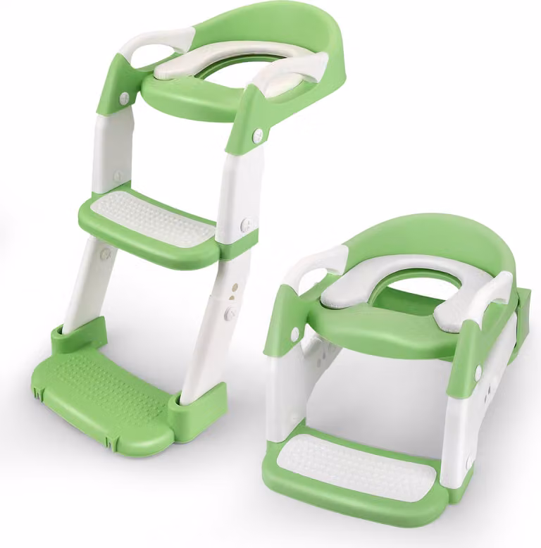Sedile WC per bambini - Sedile con scaletta - 3 in 1 - Paraspruzzi - Sedile in silicone - Per bambini dai 25 ai 36 mesi - Verde