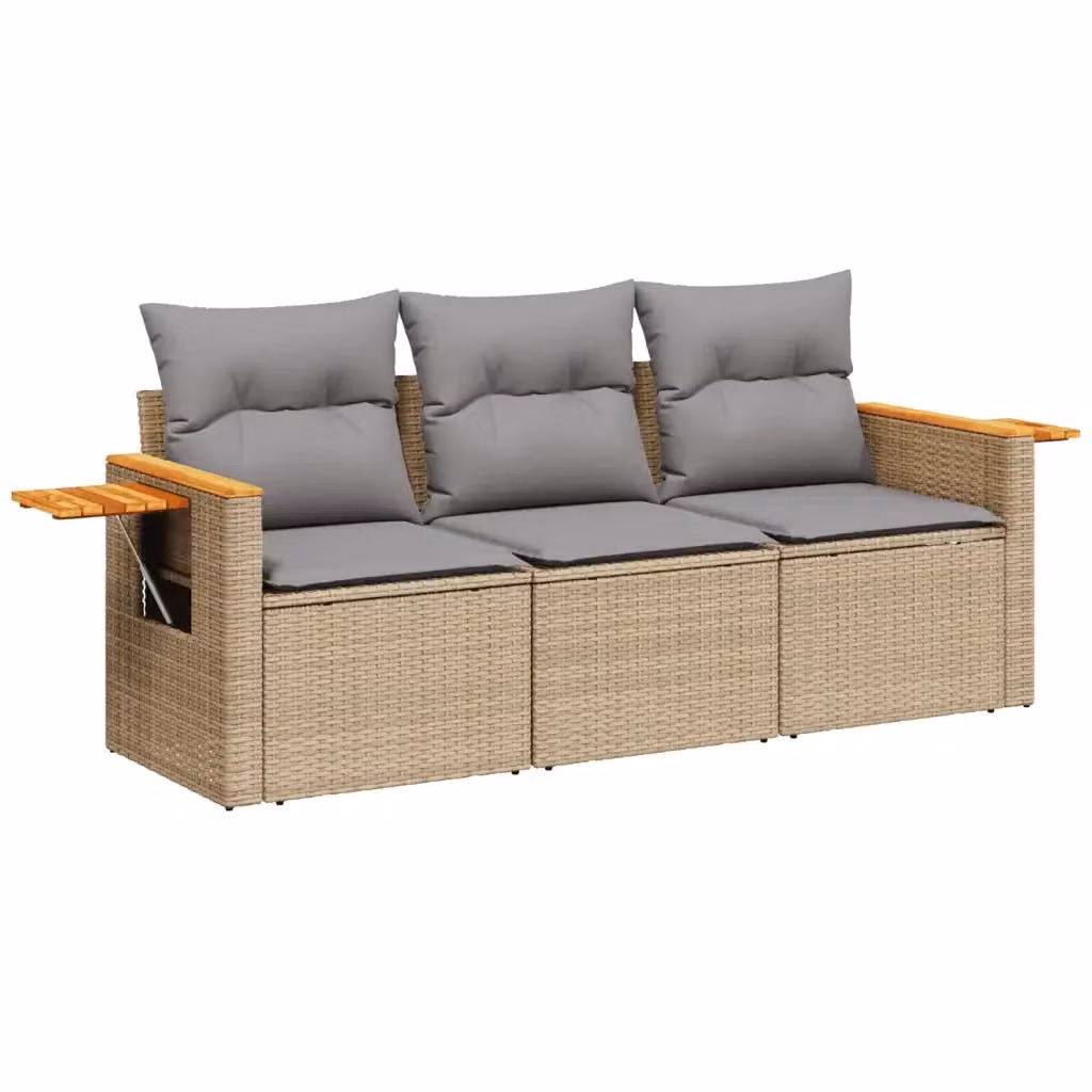 Set Divano da Giardino vidaXL in Polyrattan con Cuscini Beige e Tavolino da Esterno – 2