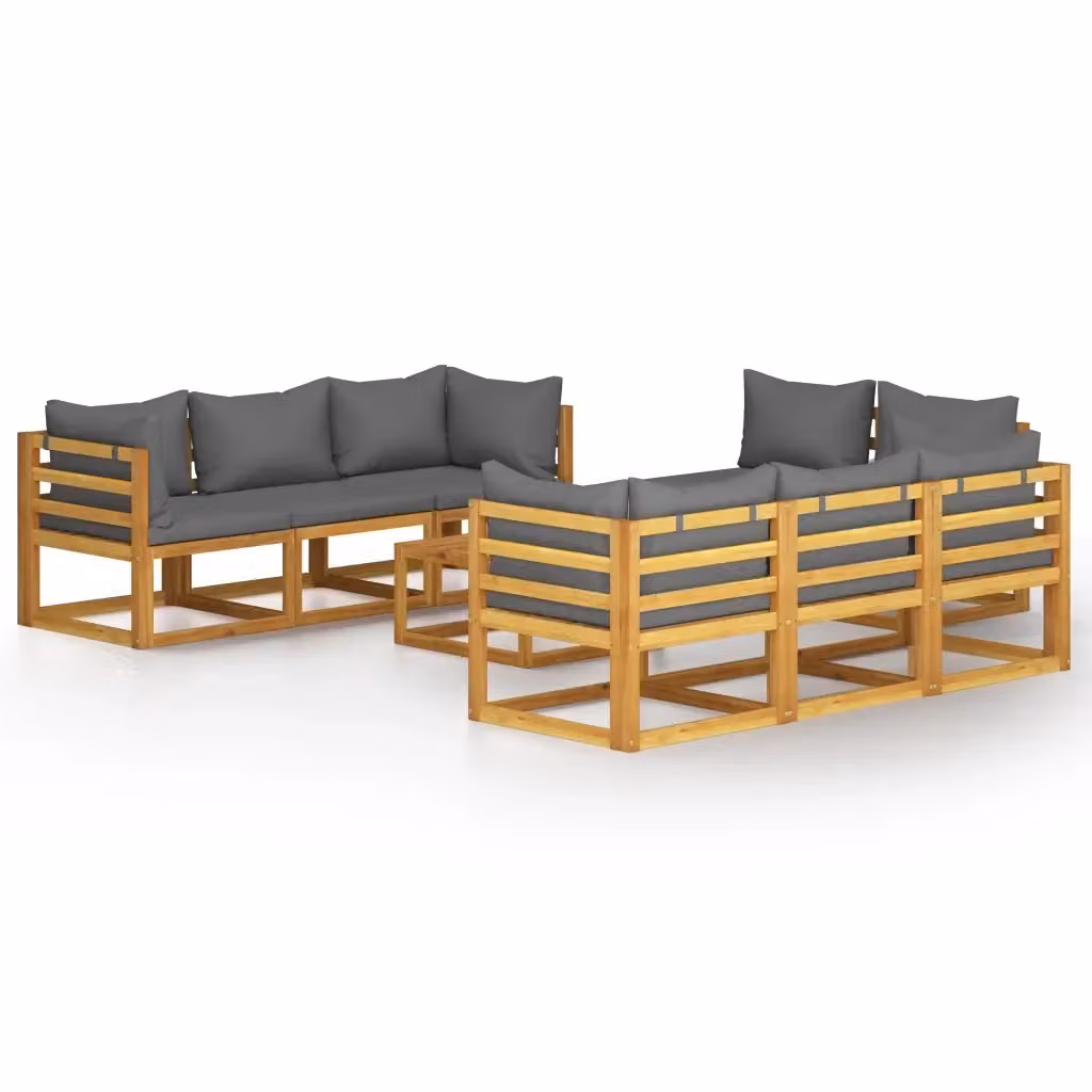 Set di divani da giardino vidaXL in legno massello di acacia con cuscini grigi 9 pz – 2