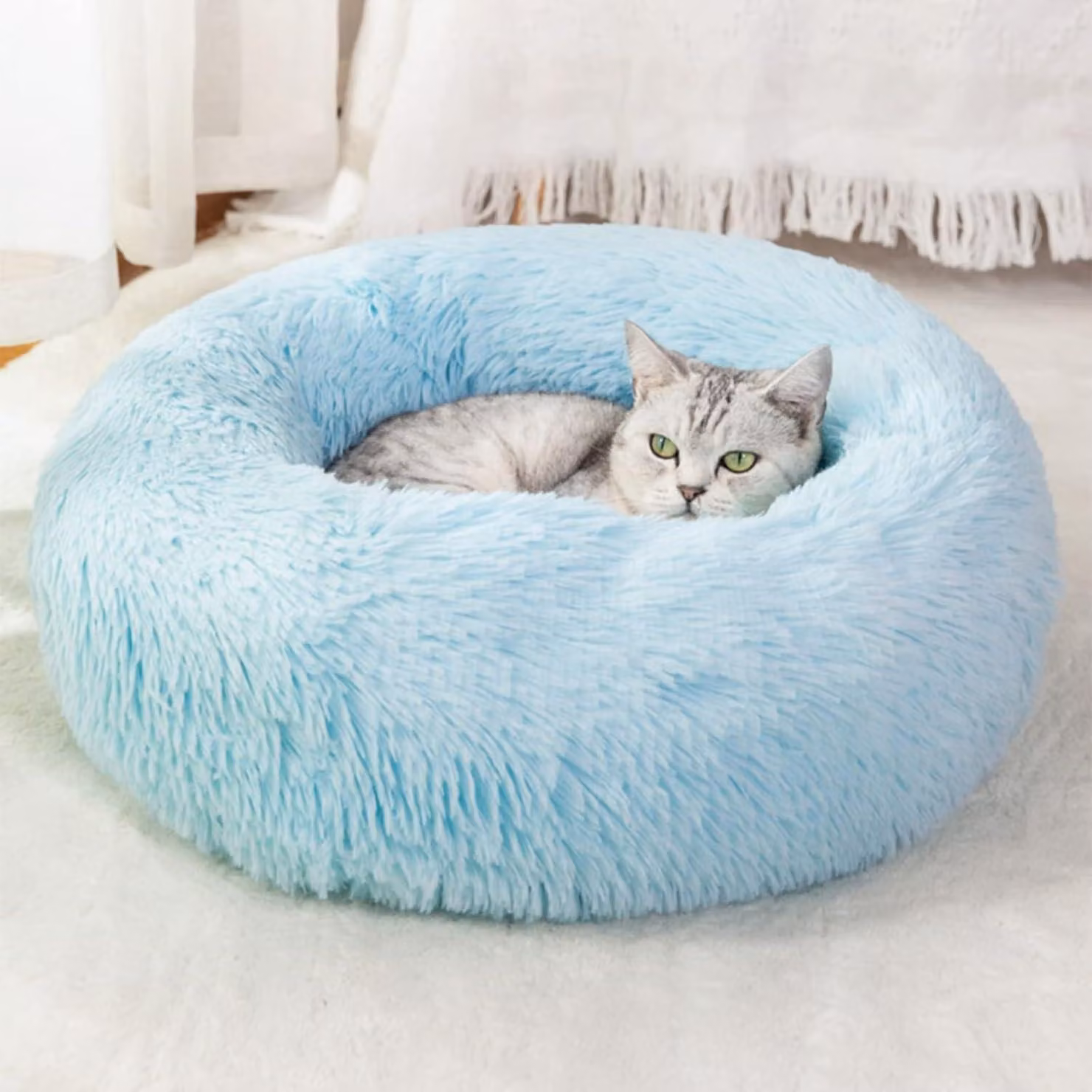 Cuccia a forma di ciambella per animali domestici, diametro 50 cm, lavabile, con base antiscivolo, adatta a cani e gatti di piccola taglia