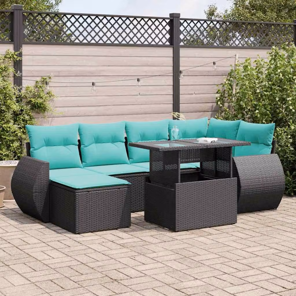 Maison Exclusive - Set Divani da Giardino con Cuscini 7pz Nero Polyrattan Acacia