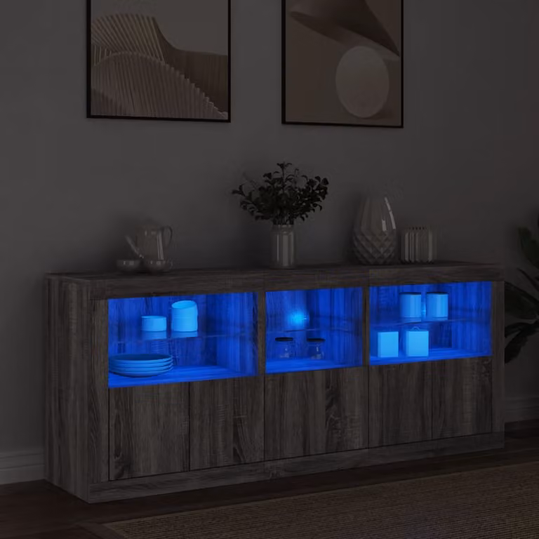 Credenza moderna vidaXL con luci LED Grigio Sonoma L: 162 cm, P: 37 cm, H: 67 cm