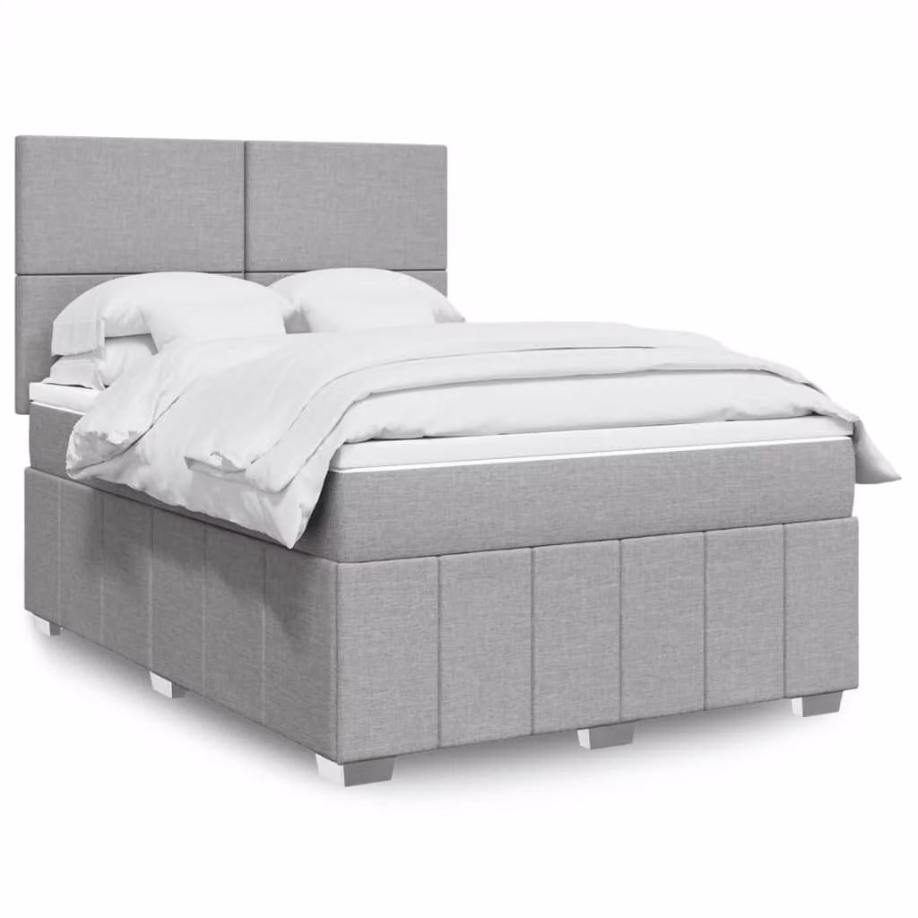 vidaXL Giroletto a molle con materasso in tessuto grigio e bianco L/P: 140 x 190 cm