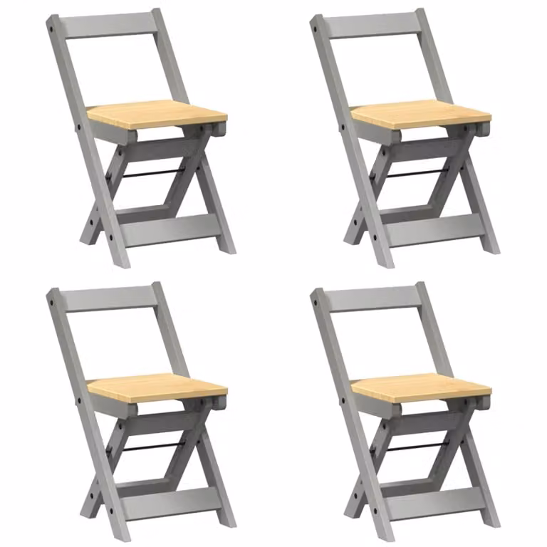 Sedie da Pranzo Pieghevoli 4 pz Grigie in Legno di Pino