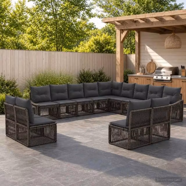 Set Divano da Giardino 13 pz Grigio polyrattan 3436169