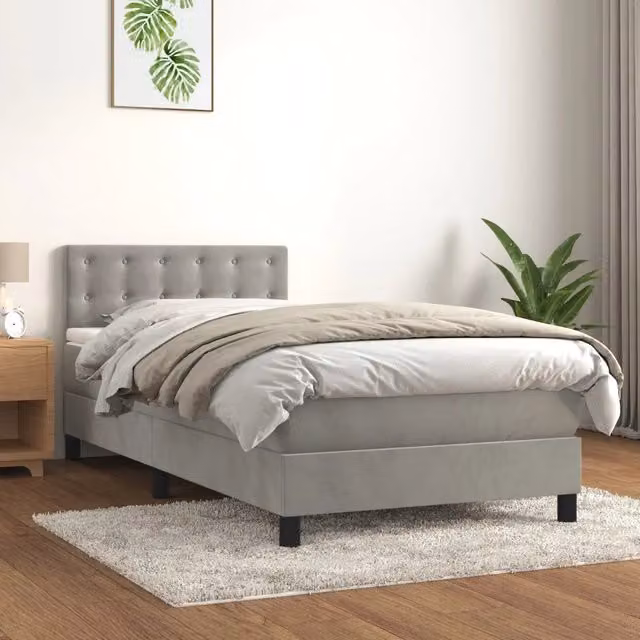 Giroletto a Molle con Materasso-Struttura Letto con Materasso Grigio Chiaro 100x200cm Velluto 368259