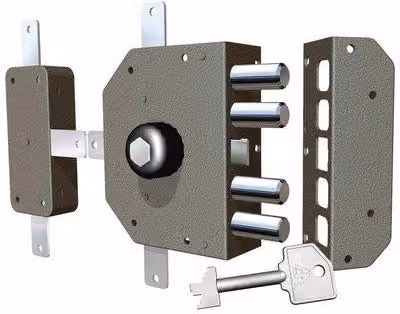 Serratura da applicare in legno 3350P Cr con pomolo triplo e chiave in acciaio color argento