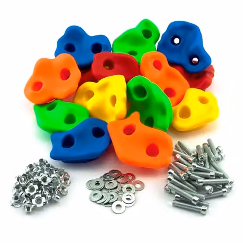 GO!elements 15 Prese Arrampicata per Bambini Set da Esterno incl. Materiale di Fissaggio | Pietre per Arrampicata Indoor per Parete d'arrampicata | Boulder Colorati per Torre Gioco, Size:15 Set