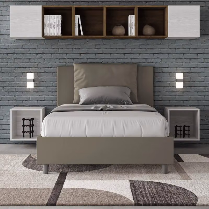 Letto imbottito Antea Ityhome con contenitore in similpelle e microfibra, colore beige, L/P/H: 120 x 210 x 135 cm – 2