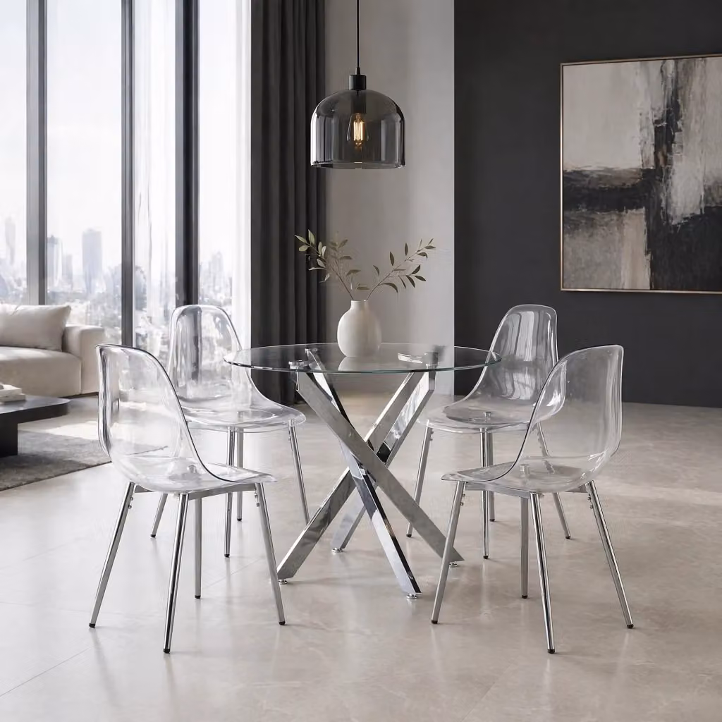 Set di 4 sedie da pranzo moderne MIVRAY trasparenti con gambe in metallo argento per casa e ufficio – 2