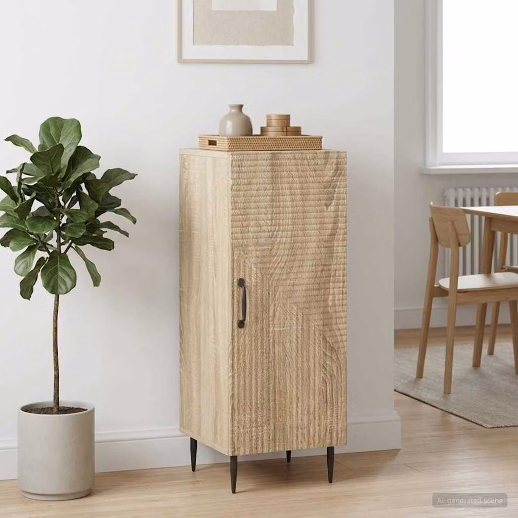 Credenza moderna vidaXL in legno ingegnerizzato e metallo, colore Rovere Sonoma, L/P/H: 33 x 34,5 x 89,5 cm