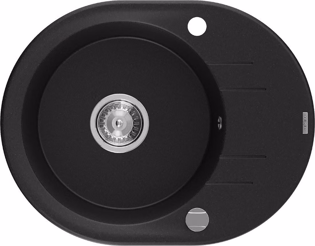Mexen Kevin lavello in granito a 1 vasca con gocciolatoio 586 x 458 mm, nero, sifone cromato - 6517581005-77