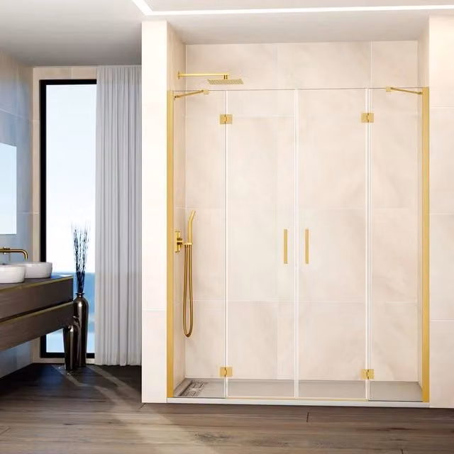 Box doccia rettangolare DUCHA GLASS 2 con 2 fissi e 2 porte battenti, colore oro e vetro trasparente, L: 172.5 cm