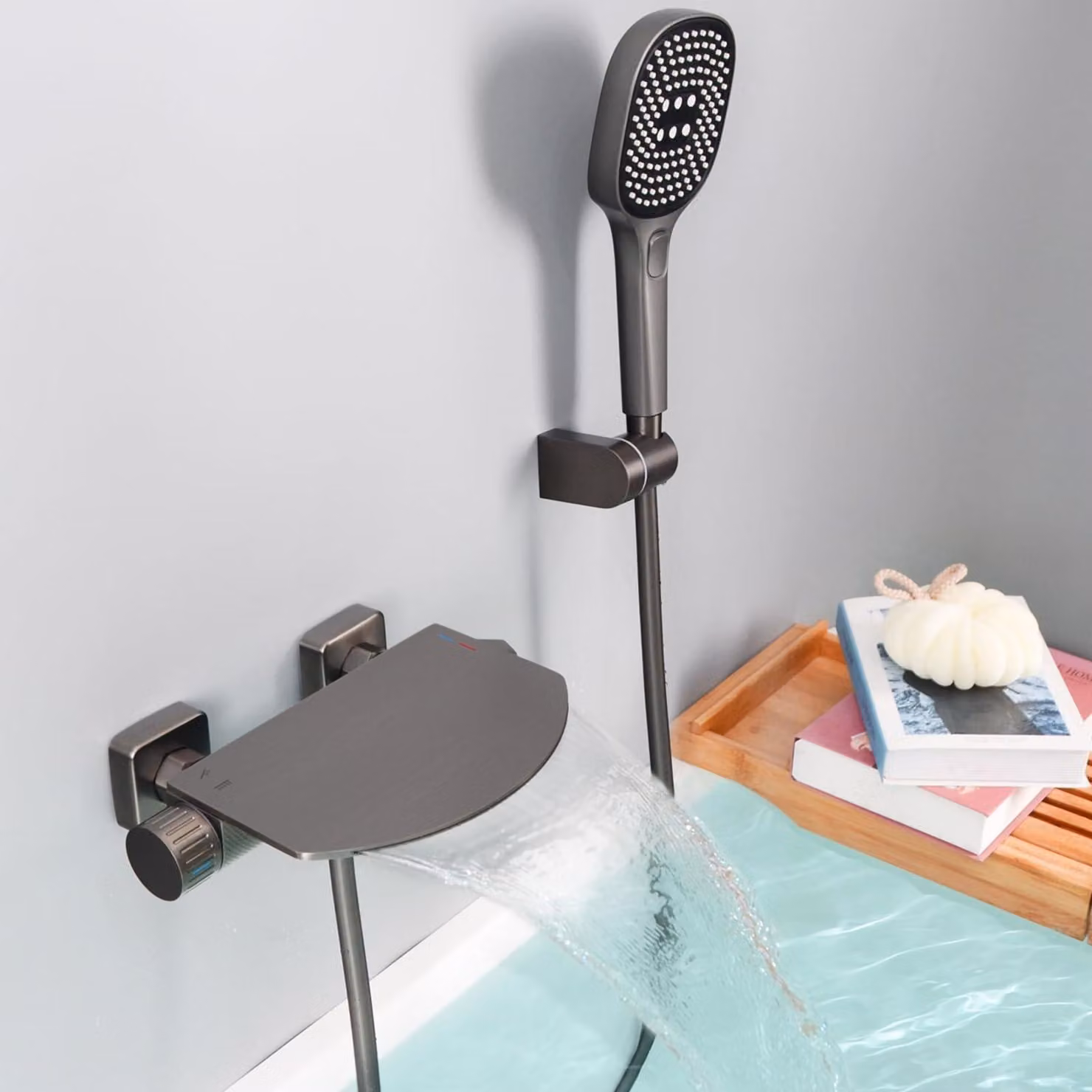 Rubinetto per vasca da bagno con doccetta, montaggio a parete, in ottone, finitura brunita
