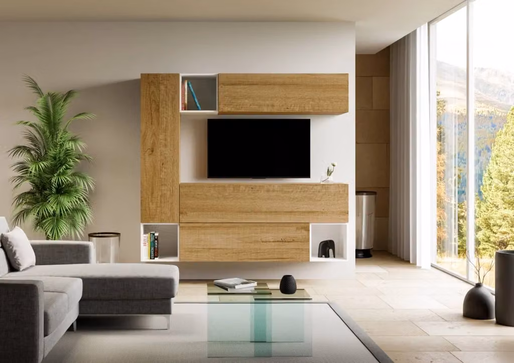 Composizione parete soggiorno moderna Itamoby A26 in legno marrone L: 214 cm, P: 39,2 cm, H: 153,6 cm – 2