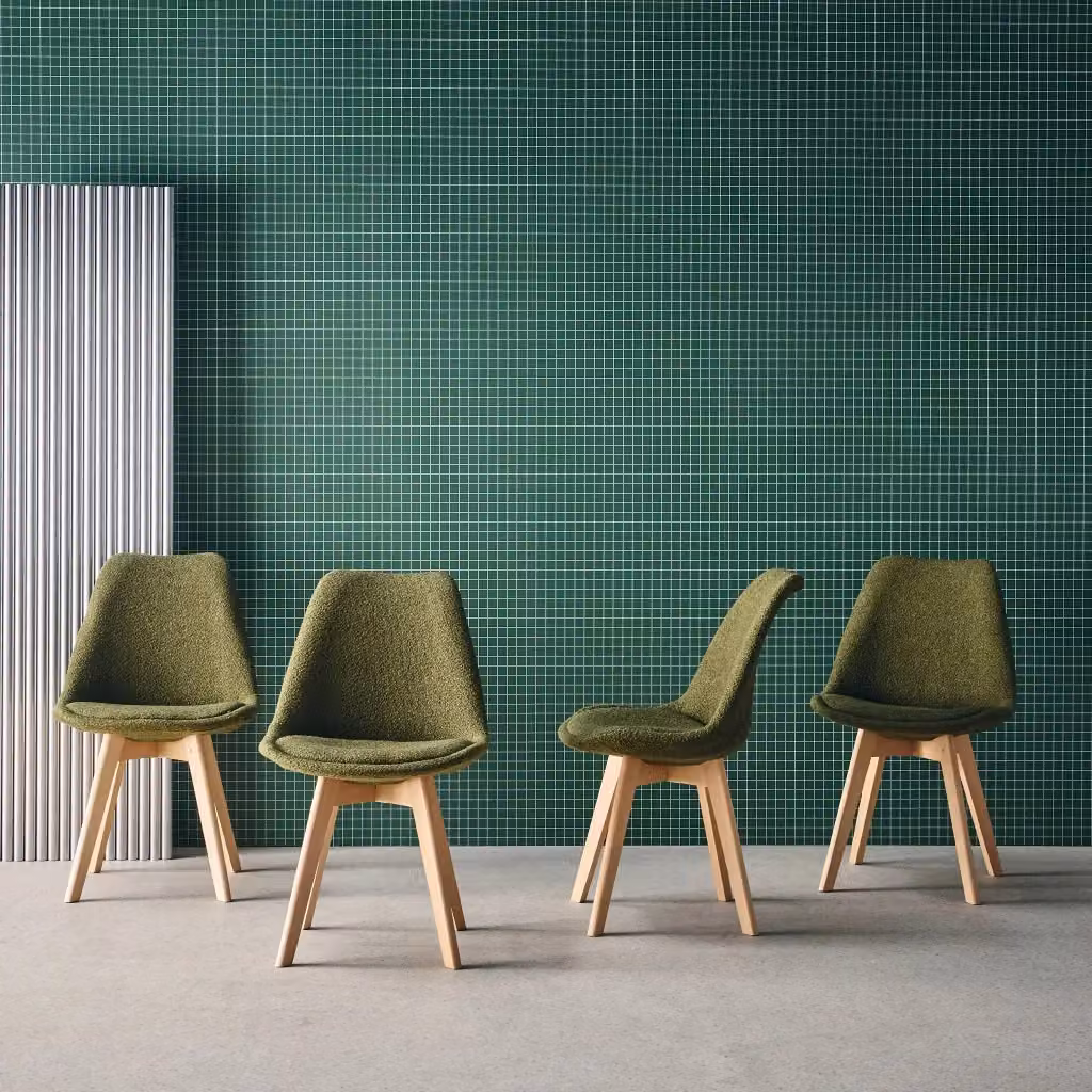 Set di 4 sedie scandinave Sweeek in legno di faggio e tessuto bouclé verde – 2