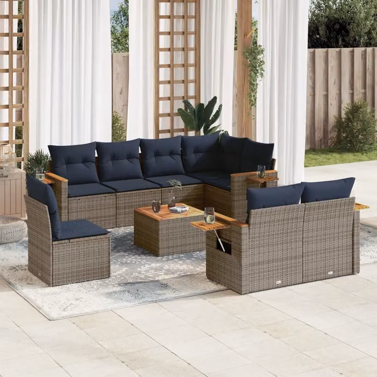 Maison Exclusive - Set Divani da Giardino 9 pz con Cuscini Grigio in Polyrattan