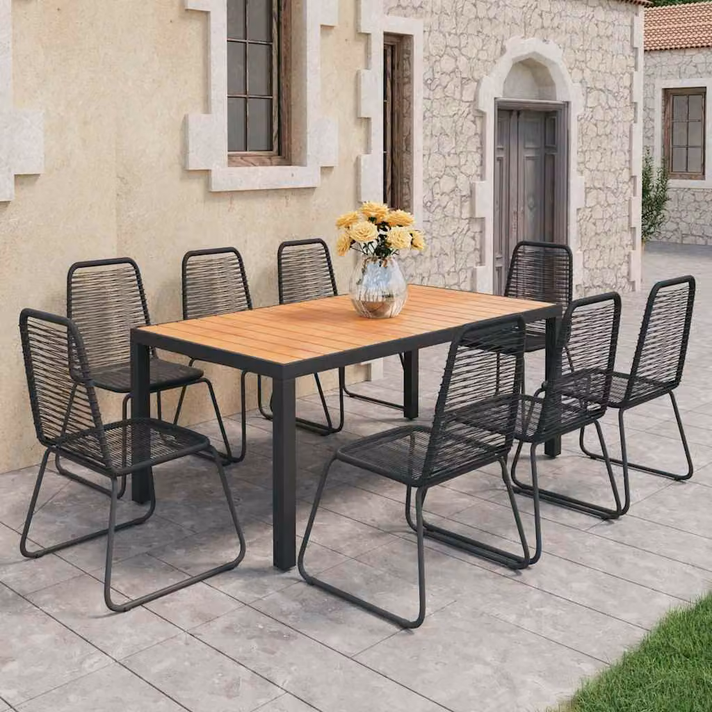 Set da pranzo da giardino vidaXL in 9 pezzi in polyrattan nero e marrone – 1