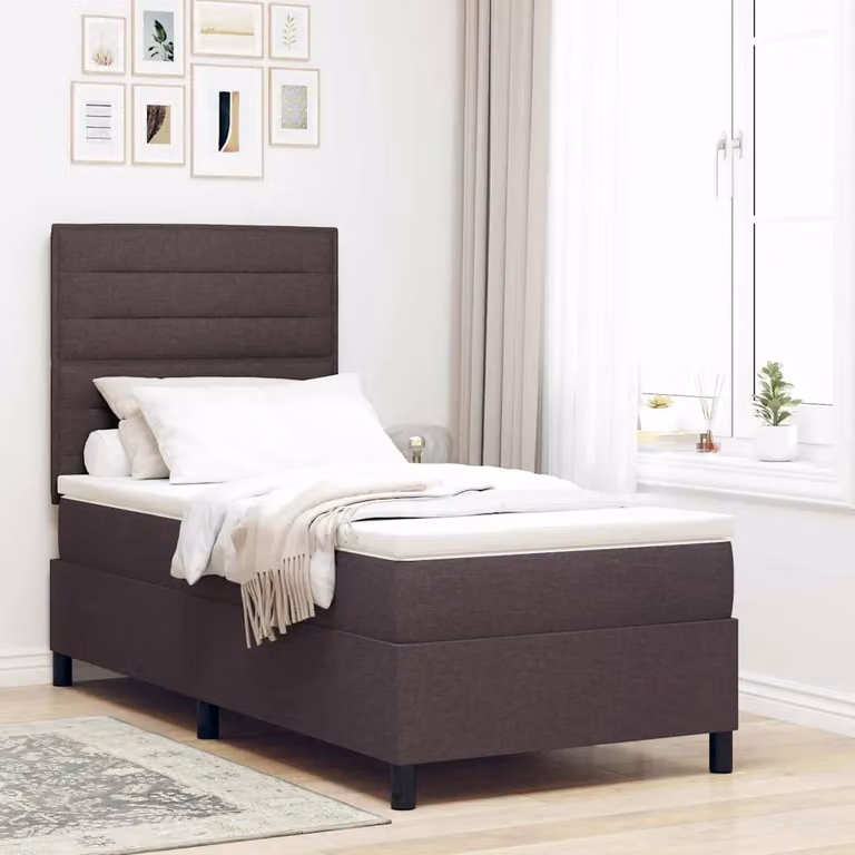Letto a molle con materasso vidaXL in tessuto marrone scuro L/P: 90 x 190 cm