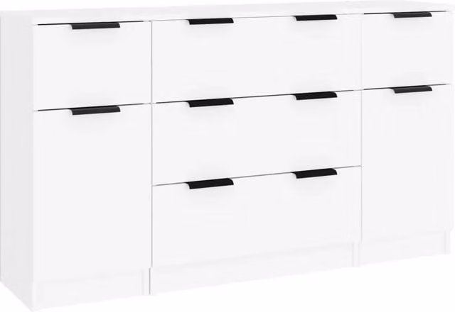 Set di Credenze 3 pz | Madia | Buffet da pranzo | Armadio da pranzo in Legno Multistrato Bianco