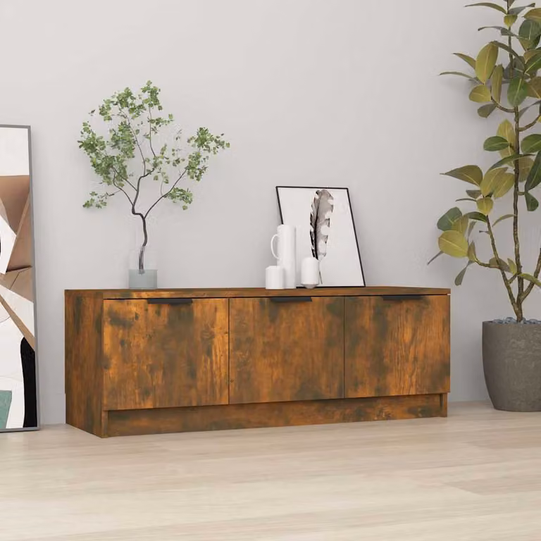 Mobile TV vidaXL in legno Rovere Fumo, design moderno con scomparti multimediali, L 102 cm x P 35 cm x H 36,5 cm